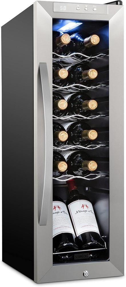 12 Bottle Compressor Wine Cooler Refrigerator W/Lock - Large Freestanding Wine C