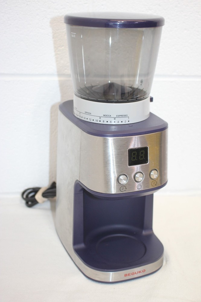 Beguko ADJUSTABLE GRIND Coffee Grinder Tested/WORKS! Silver/Blue, euc!! no cup
