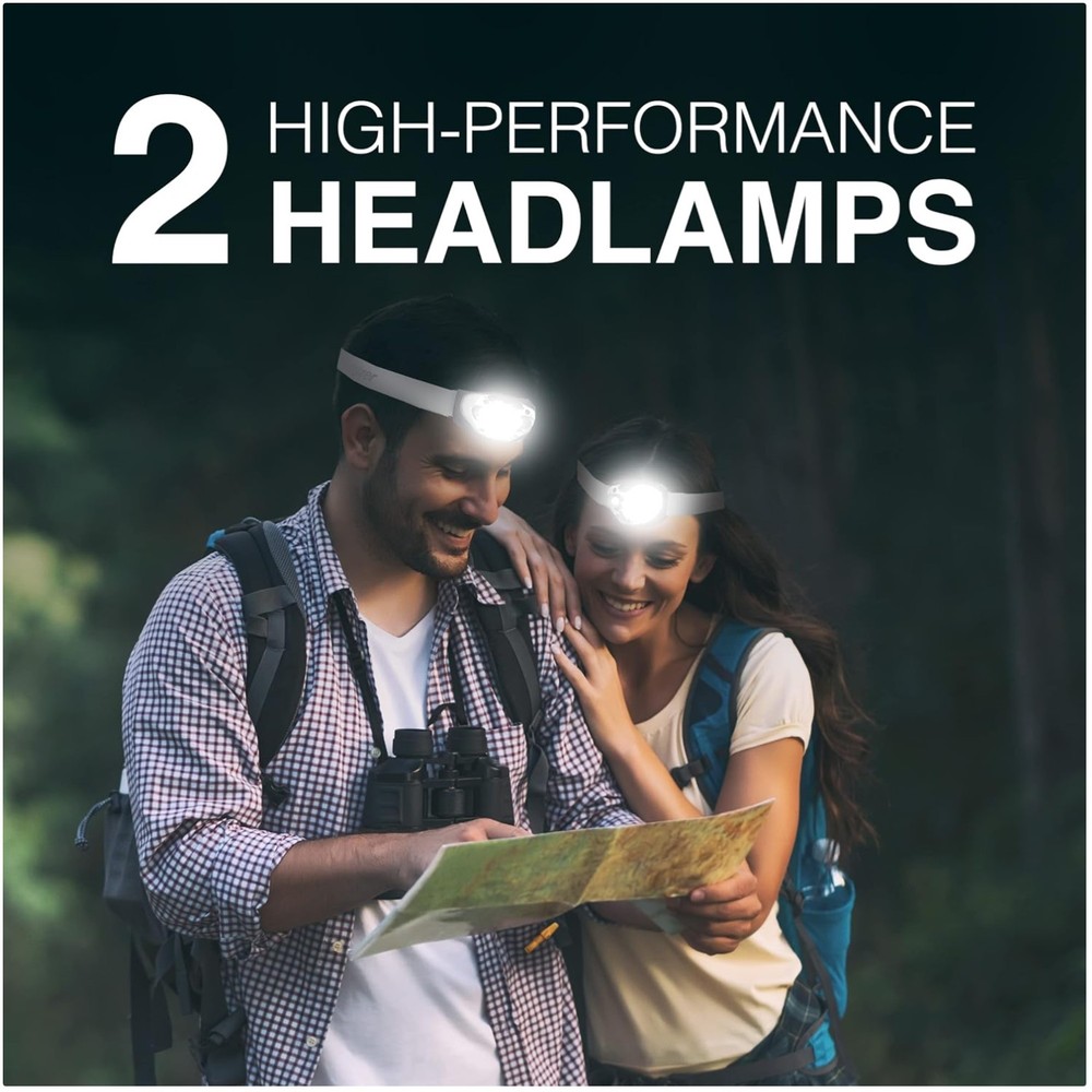 Waterproof LED Headlamps, 2-Pack, High-Performance Light