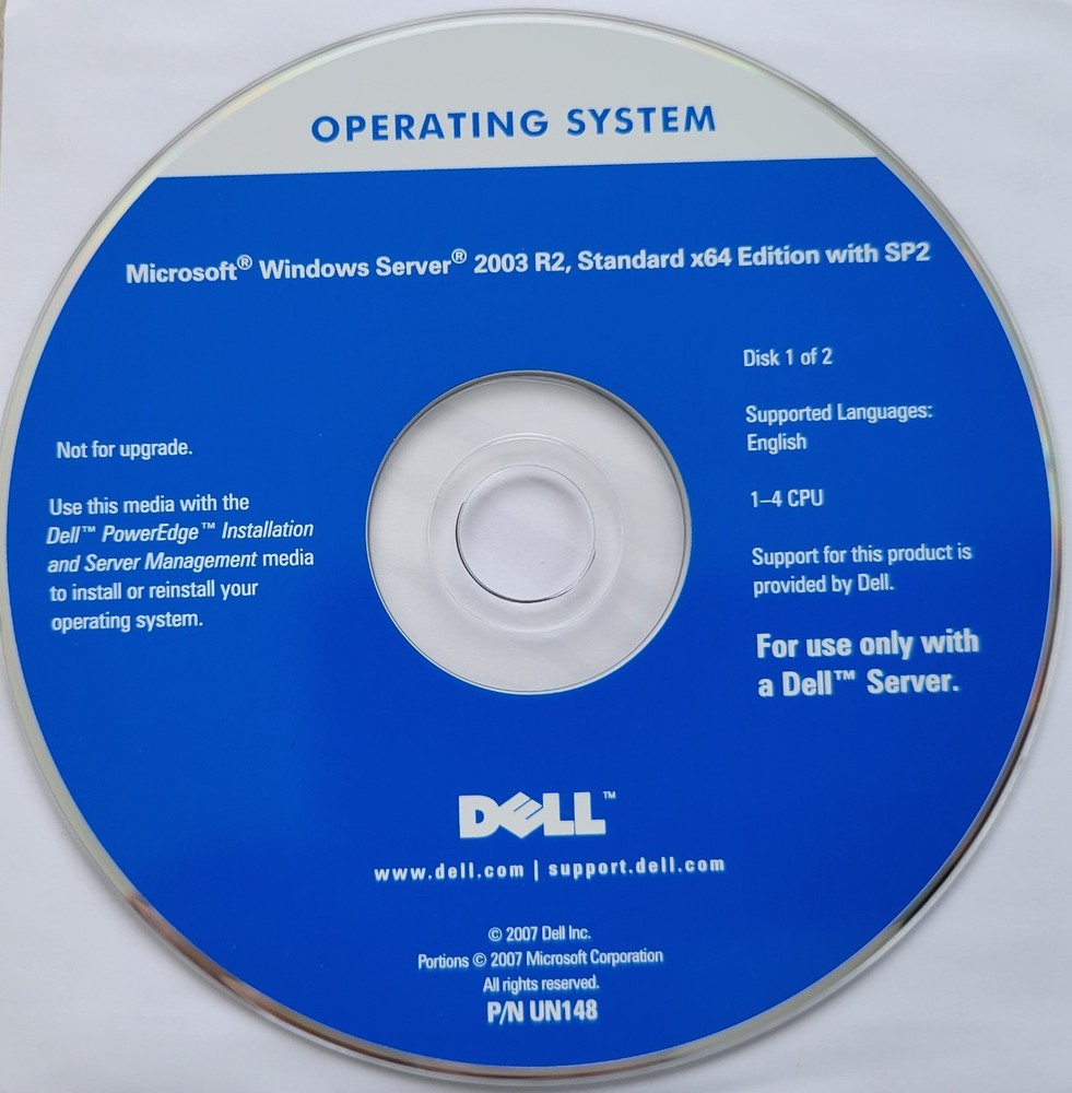 Microsoft Windows Server 2003 R2, Standard x64 Edition with SP2, 2 DVDs, 2007