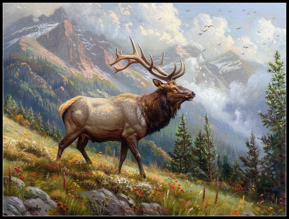 Elk in Wilderness - DIY Chart Counted Cross Stitch Patterns Needlework DMC Color