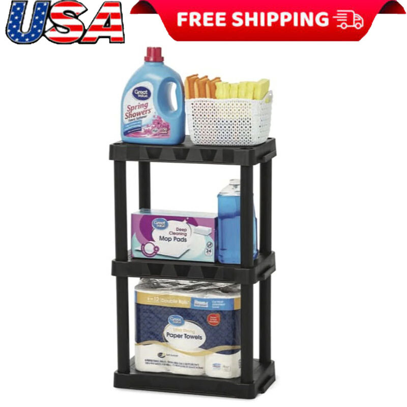Plastic 3-Tier Home Garage Storage Shelf Heavy Duty Display Unit Rack