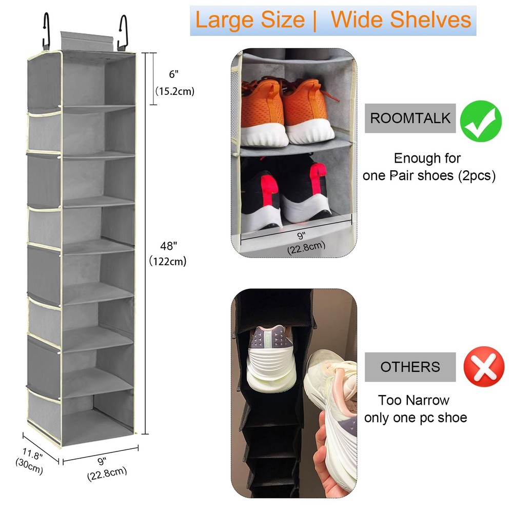 roomtalk 2 Pack Large-Sized Hanging Shoe Organizer 2 pack, Grey - 2