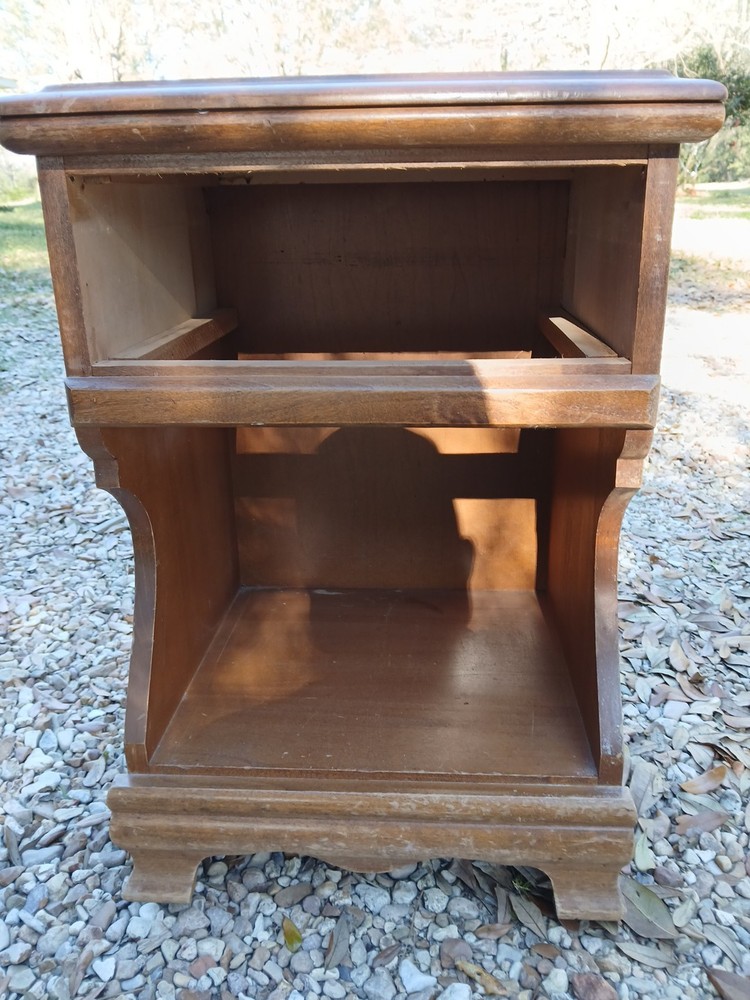 Vintage Solid Maple Single Drawer Nightstand Lion Handle Hardware