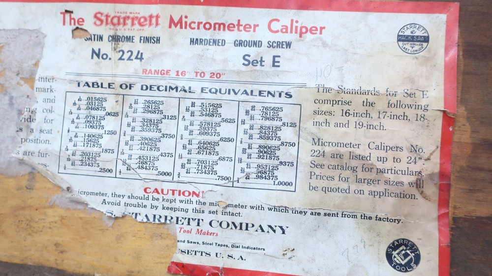Starrett 224 Micrometer 16-20in