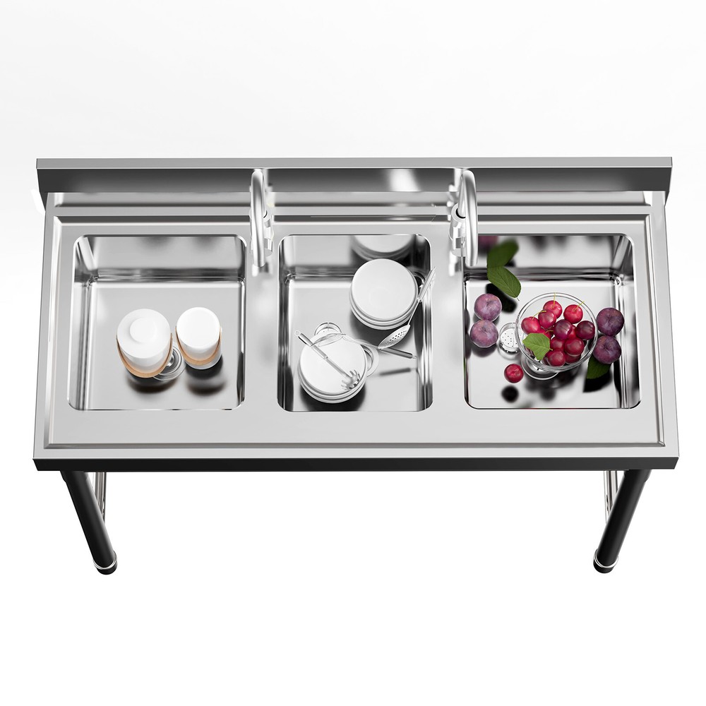 Commercial Stainless Steel 3-Compartment Sink for Efficient Kitchen Cleaning