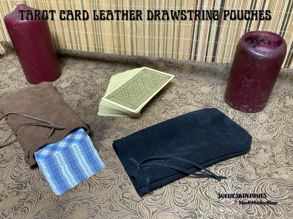 Custom Suede Leather Drawstring Tarot Oracle Card Bag Pouch Black or Brown