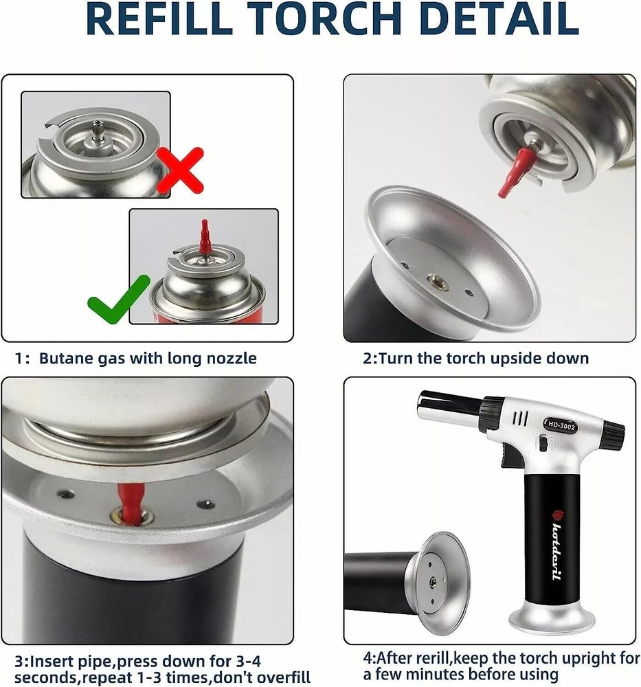 Hotdevil Butane Adjustable Flame Torch 9g Refillable Tank Cooking Lighter Blow