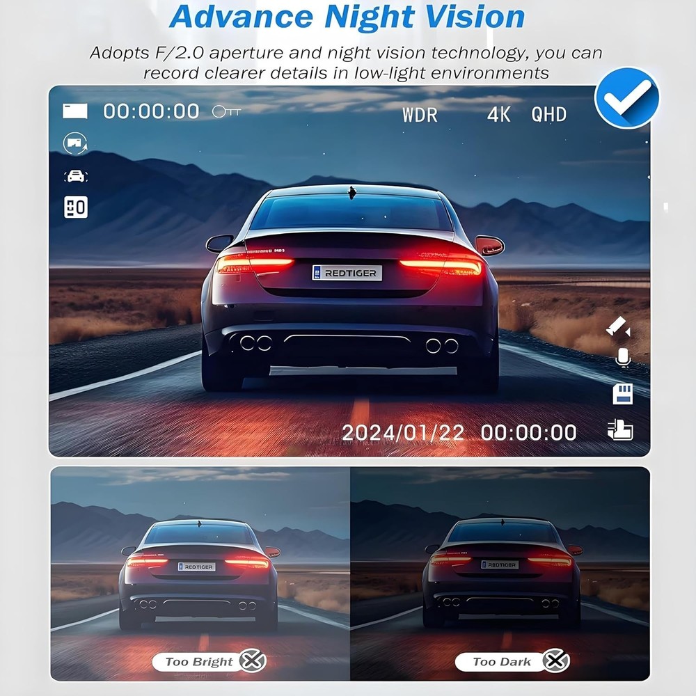 Comprehensive 4K Dash Cam Solution for Cars - Loop Recording & Easy Installation