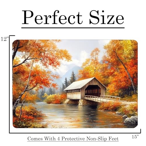 Fall Season Covered Bridge Pattern Kitchen Glass Cutting Board Decorative Mot...