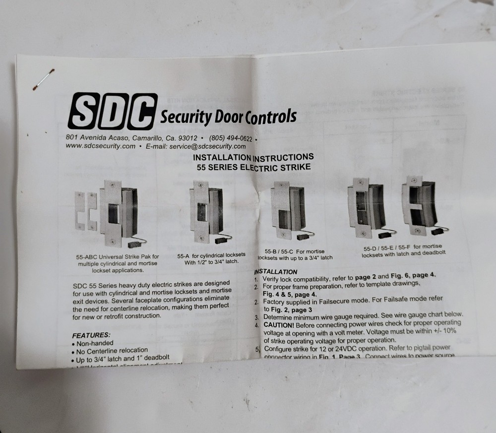 SDC Security Door Controls 55-ABCU Uni-Flex Electric Strike & Access Control...