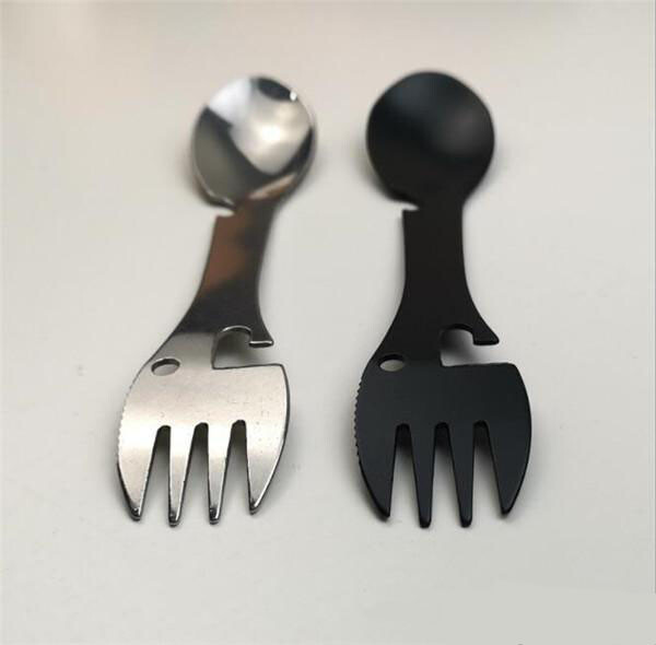 Stainless Spork Knife 4 Pack Spoon Fork Opener Multi-Tool / Camping Survival Kit