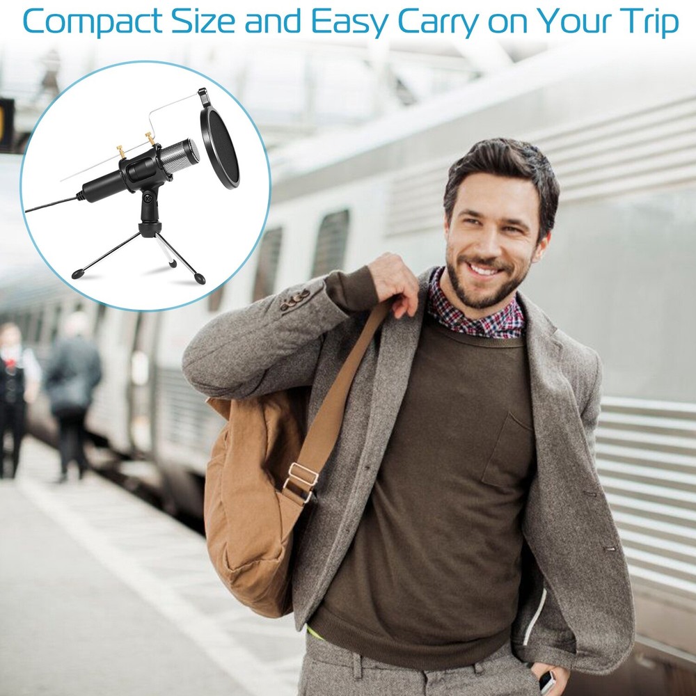 USB Condenser Microphone w/ 180° Tripod For Game Chat Audio Recording Computer