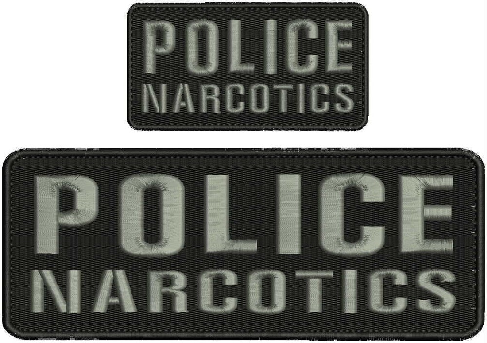 Police Narcotics Embroidery Patch 3x8 & 2x4 hook on back grey letters