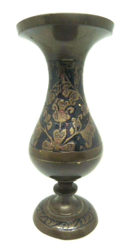 Vintage Brass Bud Vase Floral Etching