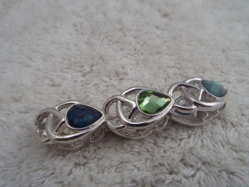 Silvertone Blue Green Bead Stretch Bracelet (A48)