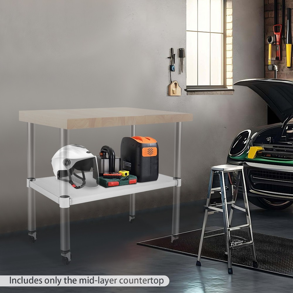 Stainless Steel Rectangular Shelf for Work Table, Adjustable 220 lbs Capacity