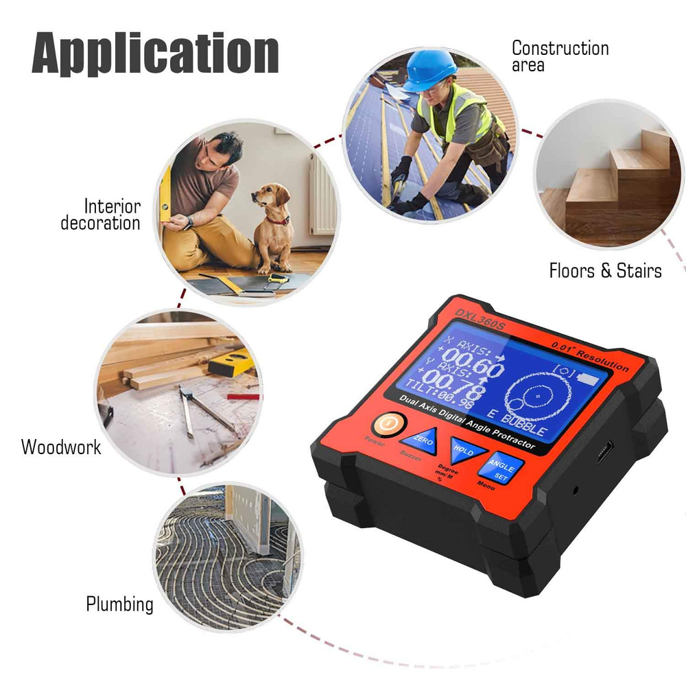 Dual Axis Digital Angle Protractor, Digital Level Angle Gauge GYRO + Gravity 2 i