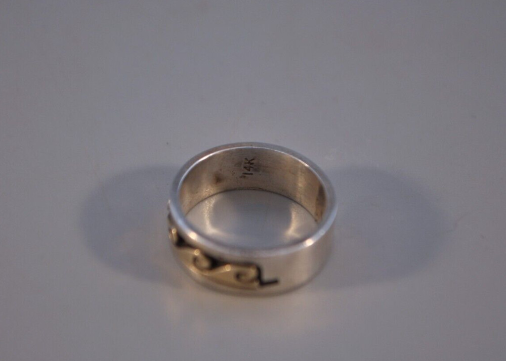 Solid 14 KT. Gold on Sterling Silver Navajo Ring Scott Skeets - 4 3/4