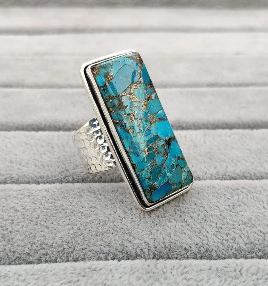 Blue Copper Turquoise Solid 925 Sterling Silver Statement Ring, All Size M730