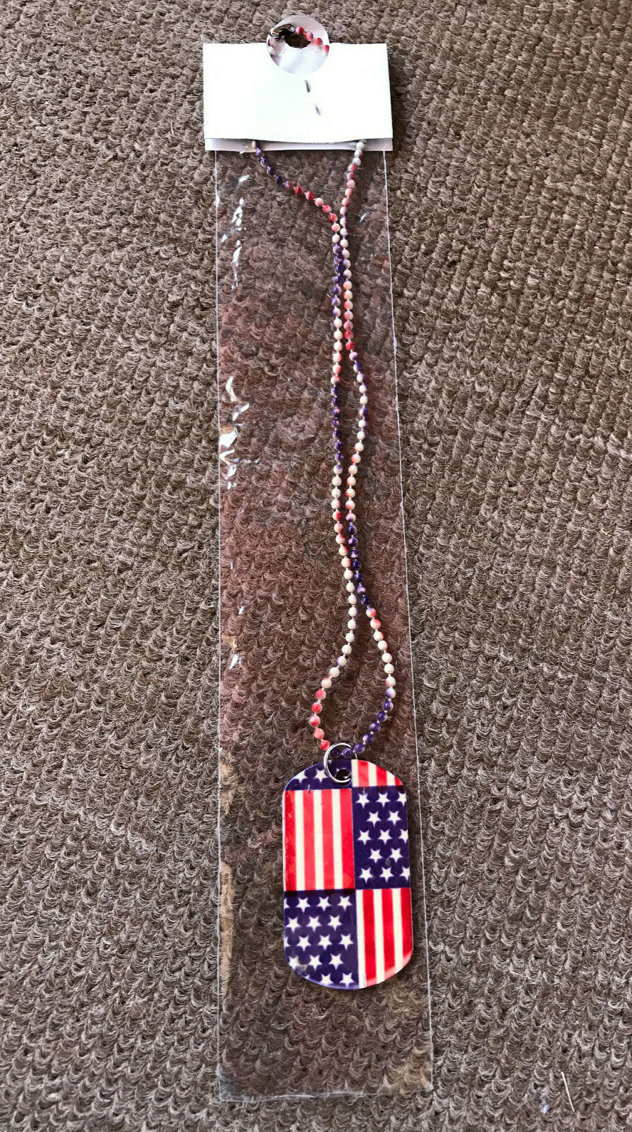 NEW Unopened Pkg American Flag design DOG TAG Necklace (2 sided) 18" Ball Chain