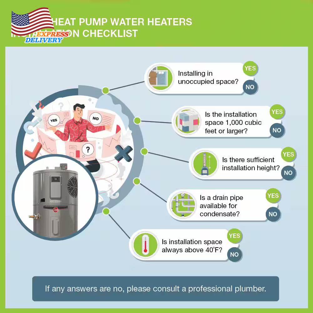 50 Gal. Smart High Efficiency Hybrid Heat Pump Water Heater w/ Leak Detection US