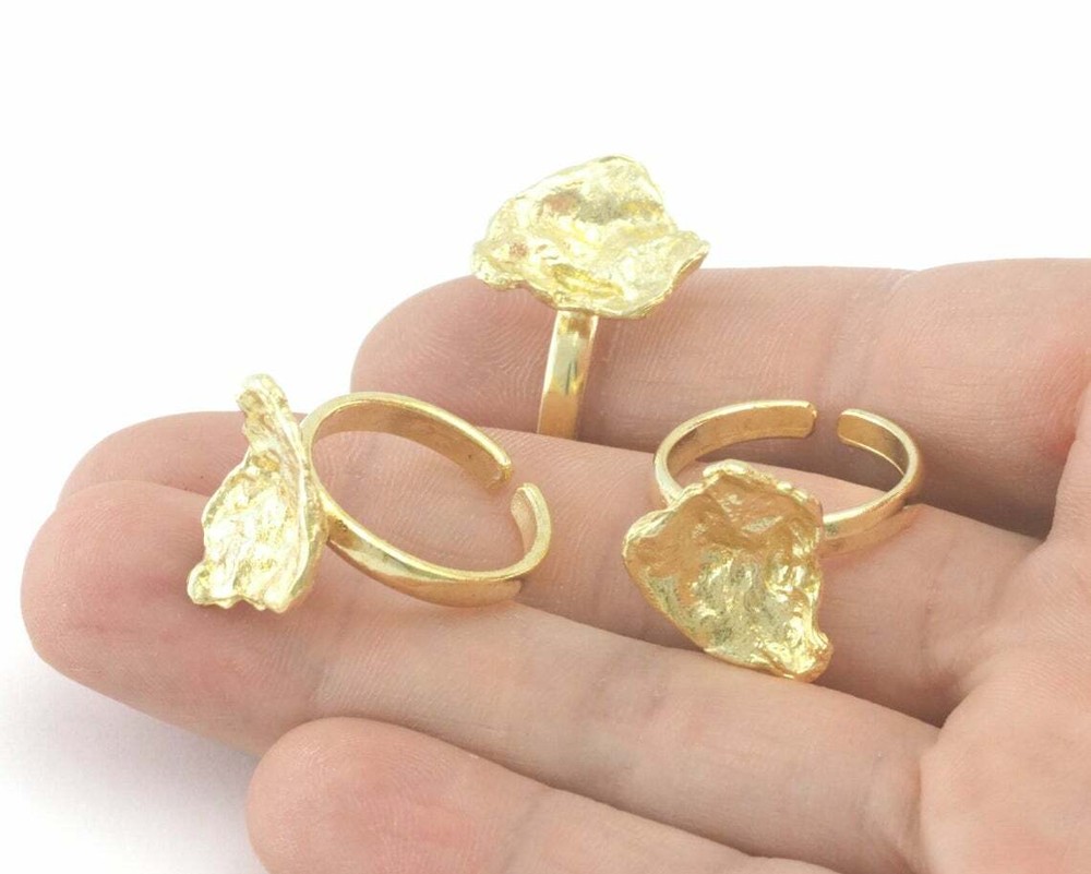 Leaf Adjustable Ring Organic Shape Raw brass (6 - 8US inner size ) OZ4344
