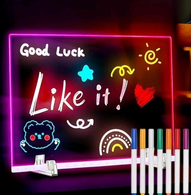 LED Note Board w/ Colors, Creative Rewritable Acrylic LED Message Board Light