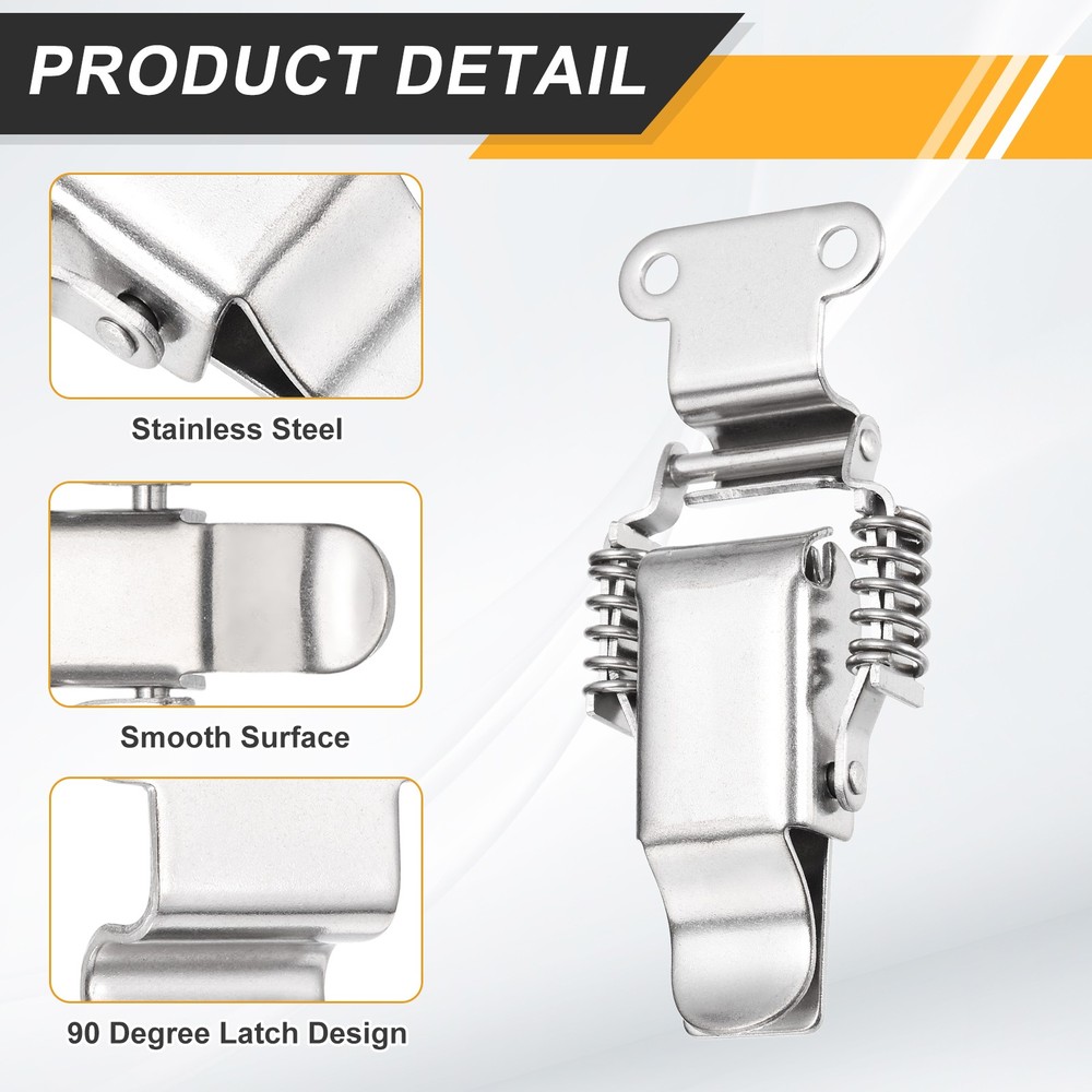 Stainless Steel Spring Loaded Toggle Latch with Angle Hook, (L,Silver) (2 Pcs)