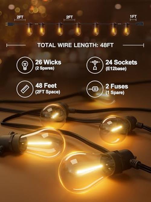Outdoor String Lights, 48FT Edison Light String Commercial Grade 1 Black