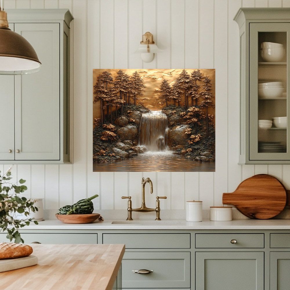 Copper Look Waterfall Tempered Glass Backsplash Panel,Kitchen Stove Splash Guard