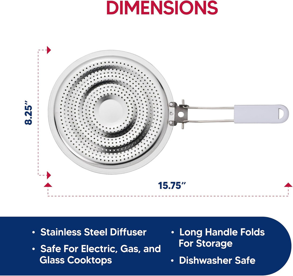 Heat Diffuser Reducer Flame Guard with Removable Handle, Stainless Steel, Distri