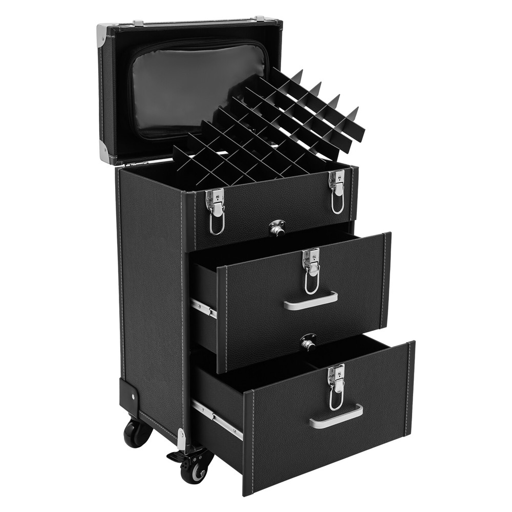 Rolling Makeup Travel Case Nail Tech Suitcase Cosmetic Train Case on Wheels