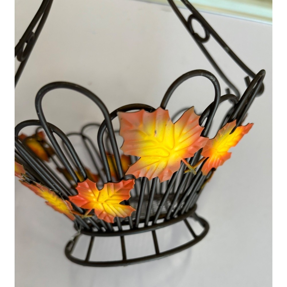 Decorative Metal Basket Fall Leaf Design Black Wire Leaves
