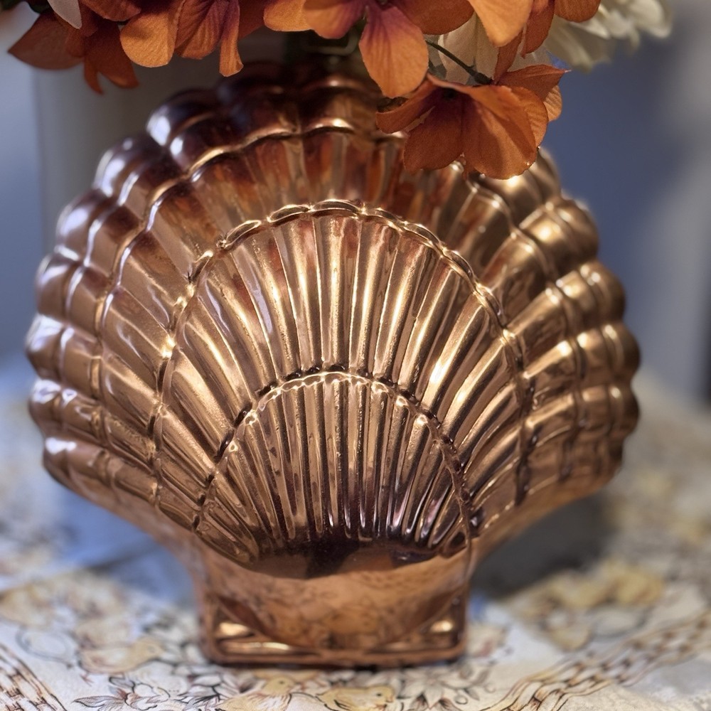 Vtg Copper Shell Decor 12 X 12