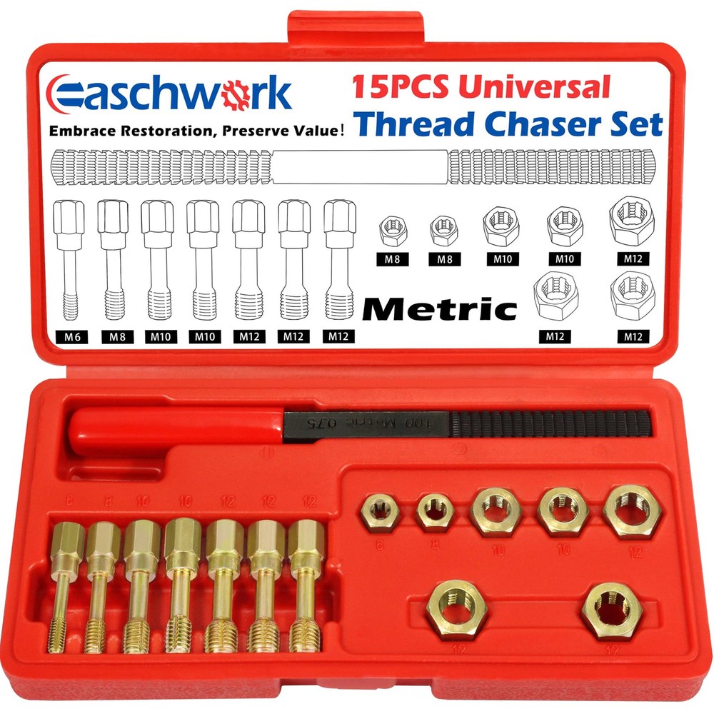 15 Piece Metric Thread Chaser Set Master Thread Rethreading Kit Universal M6 ...