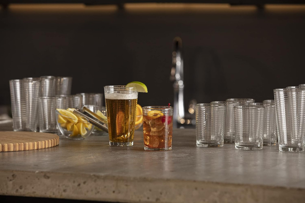 Basics Arcade Everyday 12 Pack Set Glassware Kitchen and Barware Great For: Beer