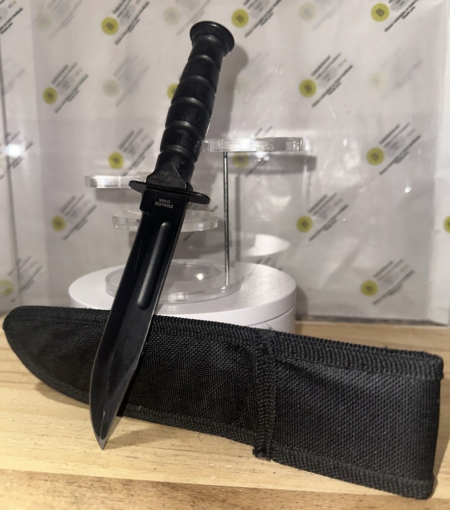 FIXED-BLADE SURVIVAL KNIFE | 7.5" Small Black Rubber Handle Tactical Combat