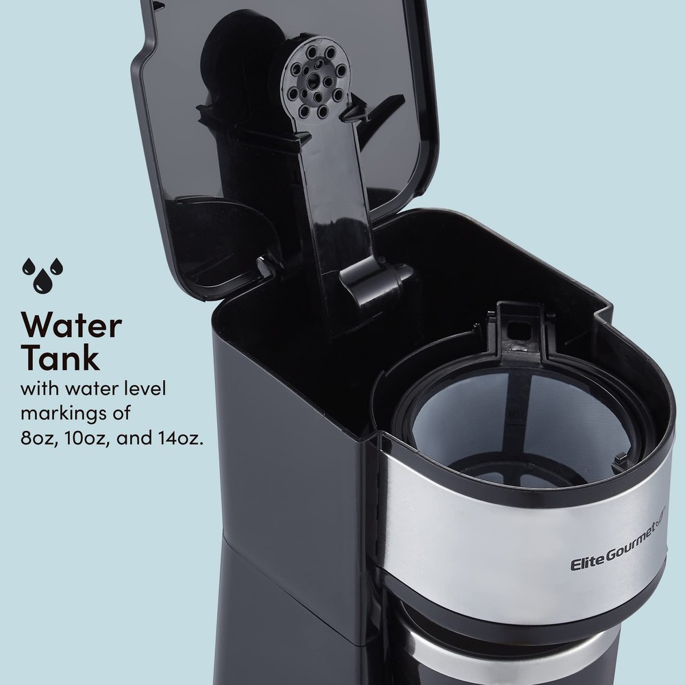 Compact Single-Serve Coffee Maker with 14Oz Thermal Mug, Compatible with Grounds