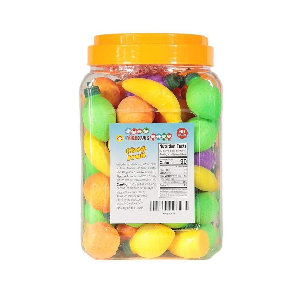 60 Pack Plastic Fruit Shaped Filled with Powder Candy