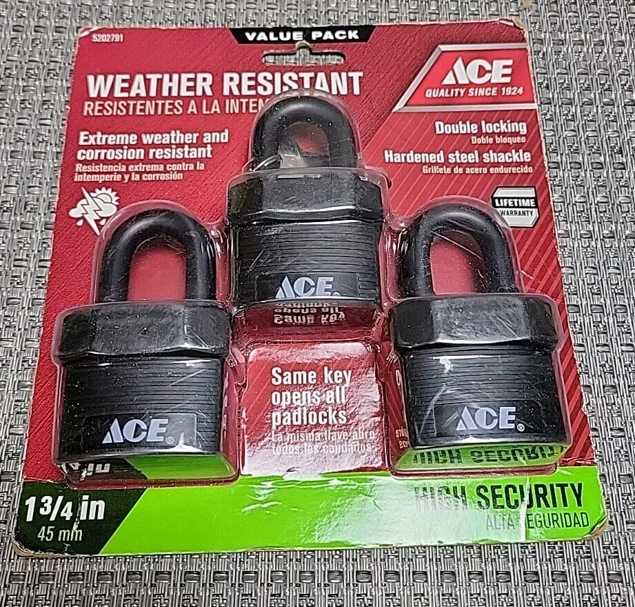ACE 3 Pack 1-3/4in. High SecurityWeather Resistant Double Locking Padlock