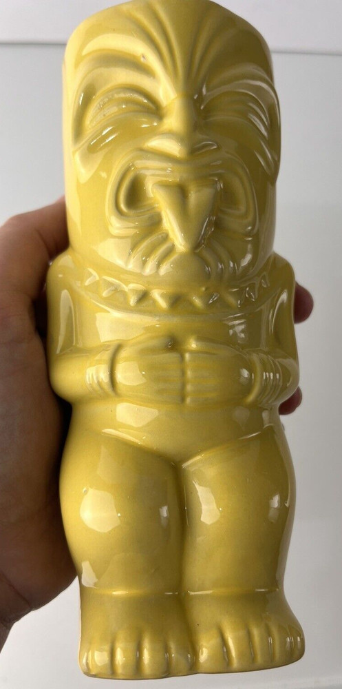 Tiki Tall Yellow Glazed Ceramic Drinking Decorative Mug