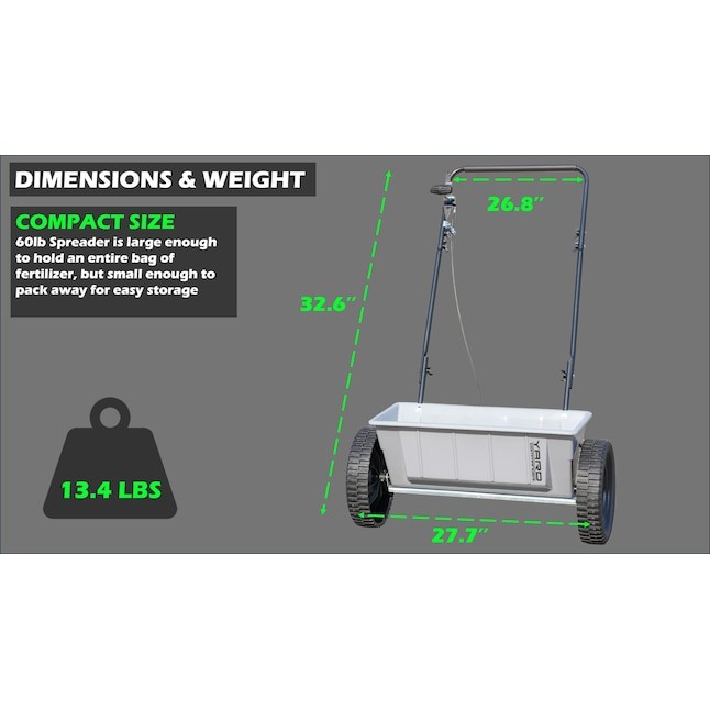 Yard Commander Drop Spreader 60-lb Capacity Compatible with Fertilizer, Seed