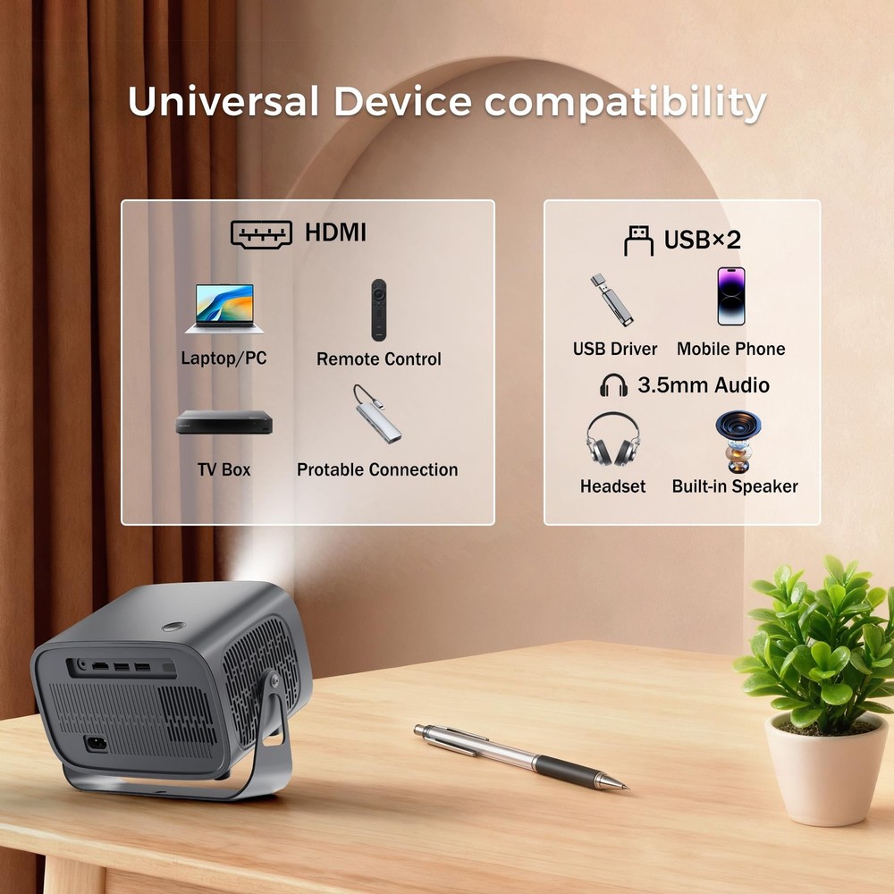 Smart Projector with WiFi and Bluetooth, 400Ansi Protable Mini Projector Supp...