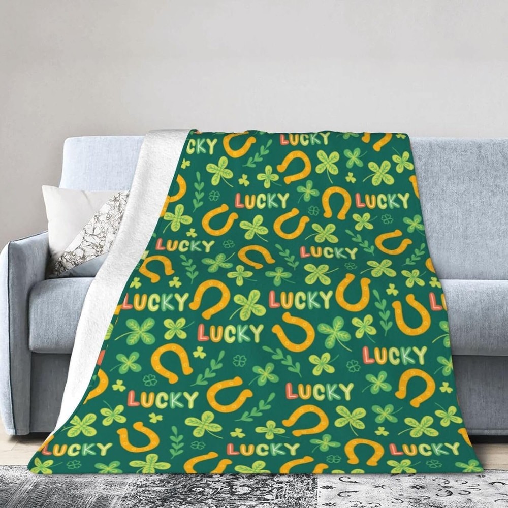 St. Patrick’s Day Green Clover US Plush Sherpa Blanket