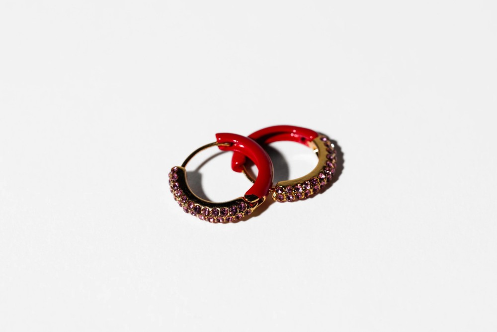 Pink Rhinestone Small Hoop