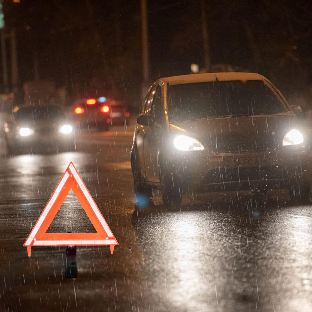 3 Pack Reflective Roadside Warning Triangles with Carrying Case - DOT Approved