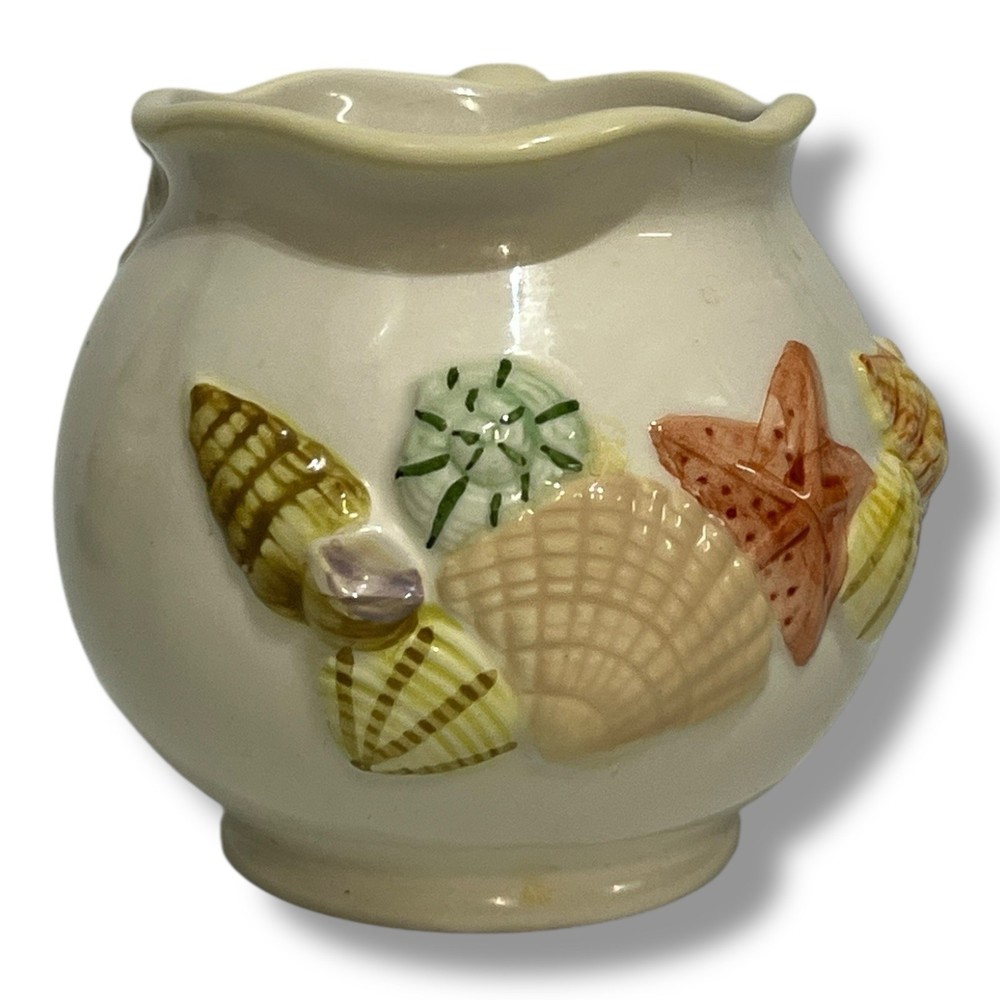 Sandy Shore Ceramic Sugar And Creamer Seashells Nautical