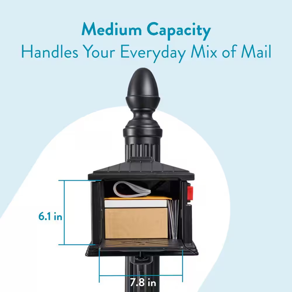 Stratford Black, Medium, Plastic, All-In-One Mailbox and Post Combo