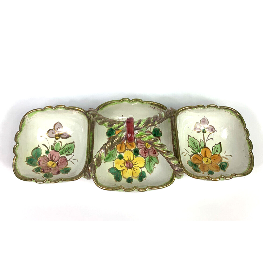 Hand Painted Italy Divided Serving Dish candy trinkets table decor cottage boho